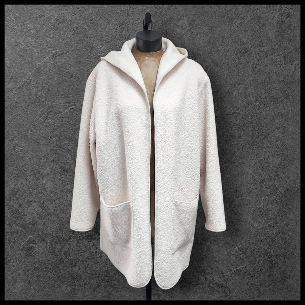 NWT Joie Borg Teddy Bear Sherpa Open Cardigan Jacket Hooded Ivory White M/L NEW